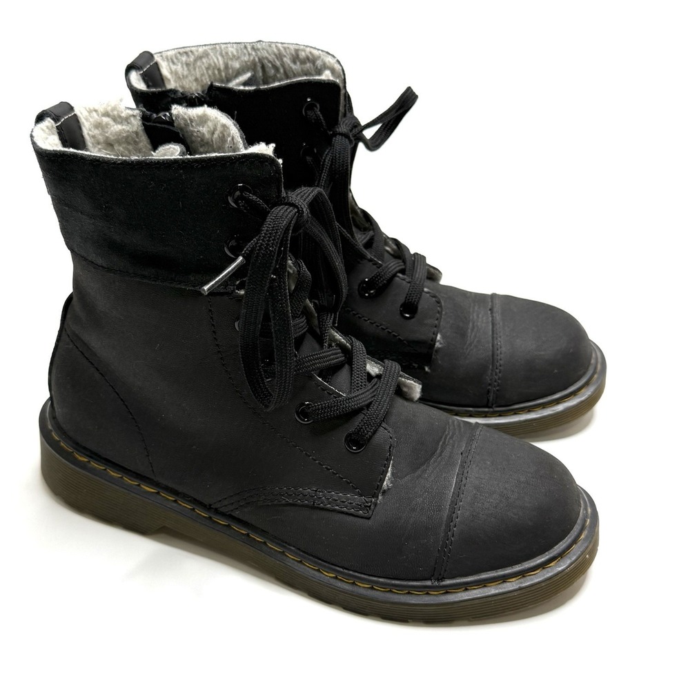 Dr Martens Fur Lined Everley Y Black Leather Boots Youth US Size 6.5M/7.5L